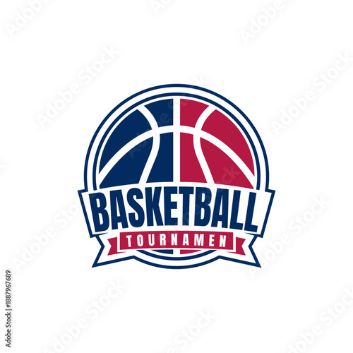 Basketball Tournament Logo Emblem with Two Tone Ball