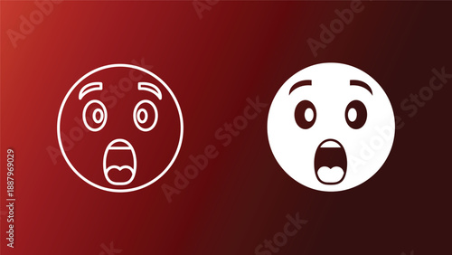 Surprised emojis faces with open mouths on gradient background