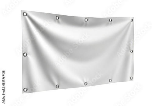Blank white vinyl banner with grommets ready for custom graphics and messaging