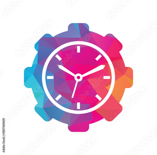 Service time vector logo design. Gear and analog clock icon vector design.