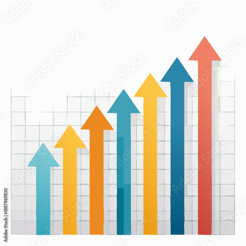 Arrow up business growth arrow, concept in arrow graph chart showing marketing sales profit