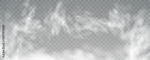 Fog or smoke, realistic white cloud, smoke from fire, smoke from work, steam, vector png.	
