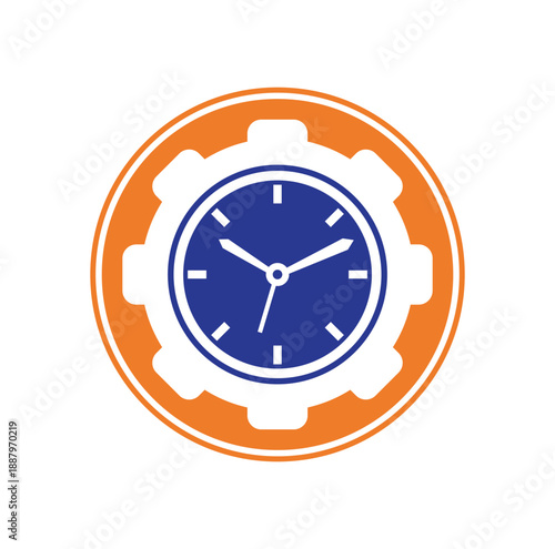 Service time vector logo design. Gear and analog clock icon vector design.
