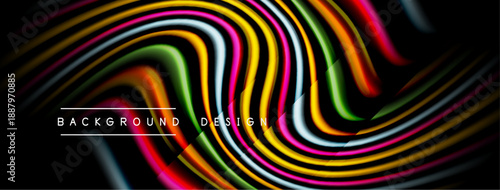 Abstract colorful waves create dynamic background. Bright lines flow, forming modern design. Vivid hues contrast dark space.