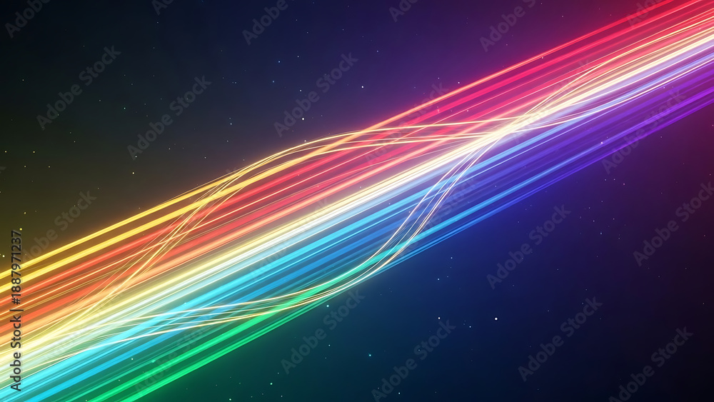 Fototapeta premium Vibrant rainbow light trails streak across starry night sky