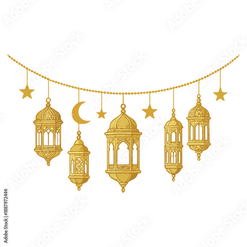 Arabic Traditional Ramadan Kareem Lantern Garland Vector Illustration