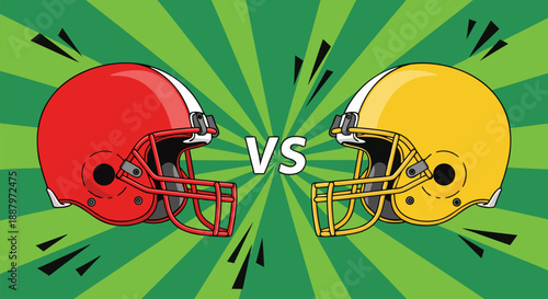 Red vs Yellow Football Helmets Clash - Vector Illustration for Sports Competition