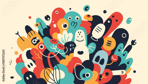 Colorful Cartoon Faces and Emotive Expressions.