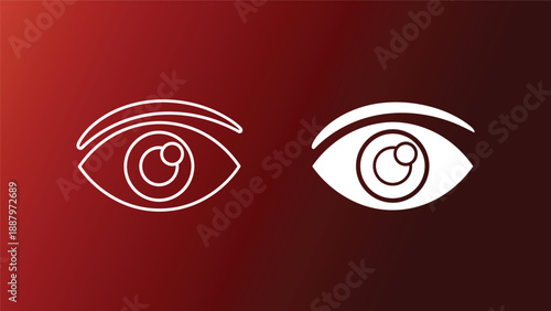 Two stylized eyes with swirling pupils on a gradient red and black background symbolizing vision and insight