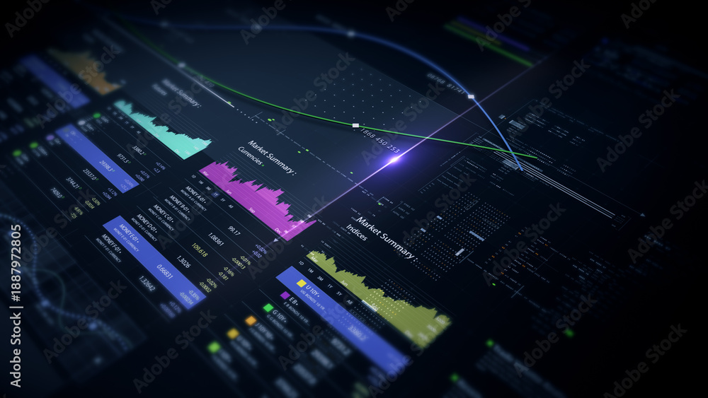 Fototapeta premium Dynamic data visuals for business info graphics, animated charts, and data-driven insights for a business meeting mock-up. Explore the world of trading, stock exchanges, and crypto