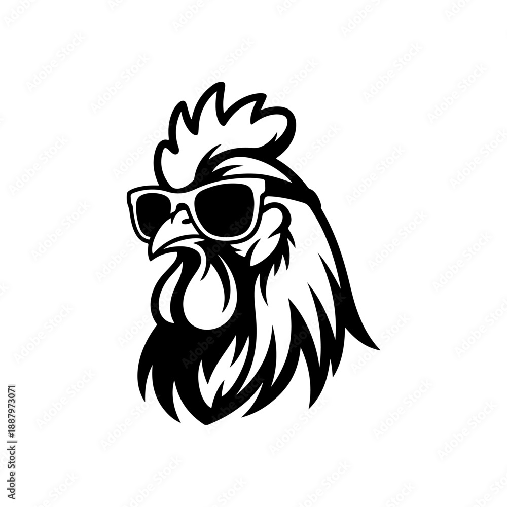 custom made wallpaper toronto digitalA bold black and white vector illustration of a rooster's head wearing cool sunglasses. This minimalist mascot design features sharp lines and a stylish, confident look.