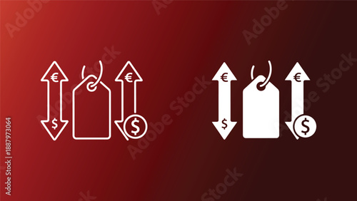Price tags with arrows and currency symbols on gradient background representing finance and economy concepts