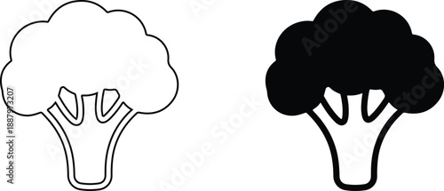 Broccoli outline and silhouette icon set for healthy food and vegetable designs