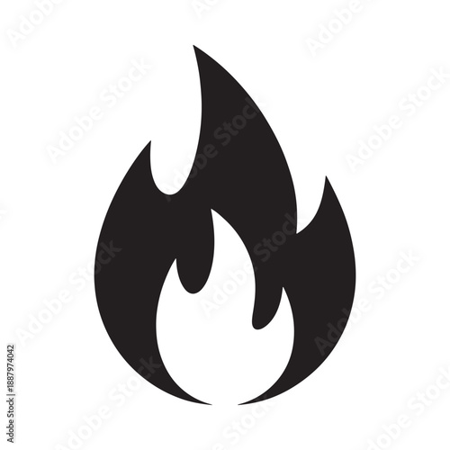 A simple black silhouette of a flame representing fire and heat