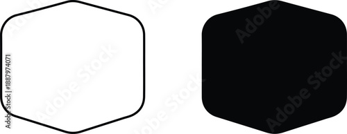 Comparison of an outlined and solid black rounded hexagon geometric shape