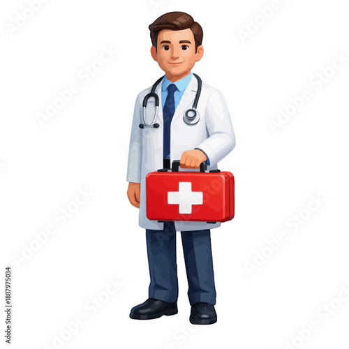 Friendly 3D Cartoon Doctor with First Aid Kit