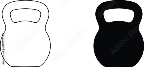 Minimalist illustration of kettlebell in outline and silhouette forms for workout design
