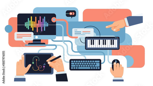 Hands Working on Digital Music Production.