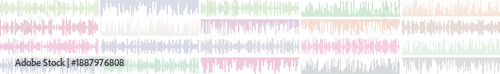 Abstract audio signal graph in various color palettes, isolated on white background.