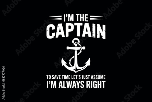 Humorous illustration of a man wearing a captain hat holding a steering wheel with confident expression SVG Cutting T shirt Design