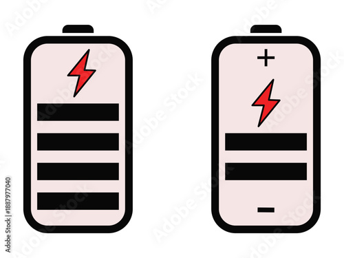 Two battery icons with lightning symbols Vector