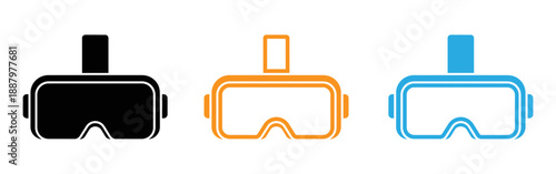 Virtual reality headsets in black orange and blue