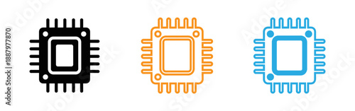 Microchip cpu icons in black orange and blue