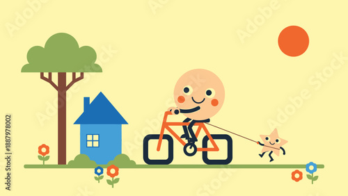 Cartoon Baby Riding Toy Tractor.