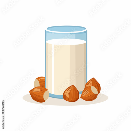 Glass of beverage with nuts healthy diet illustration