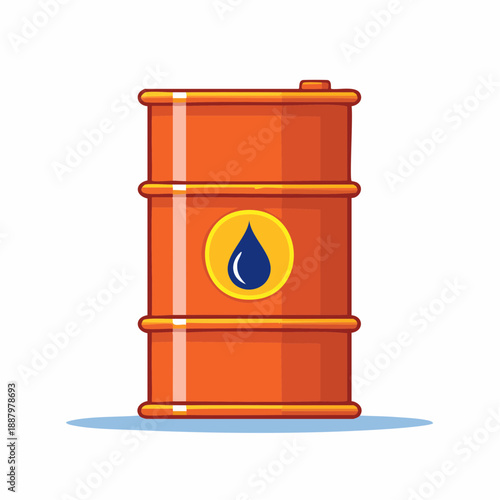 Orange metal oil barrel with a drop symbol, cartoon style illustration.