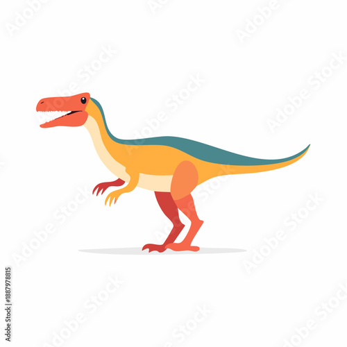 Cartoon dinosaur with orange, yellow, and blue colors, isolated on white