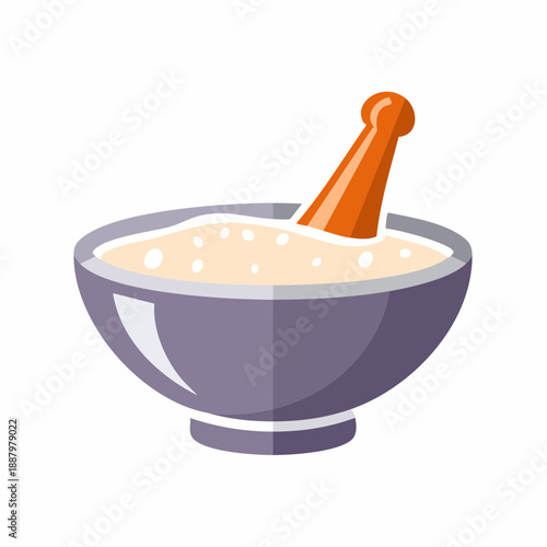 Illustration of a mortar and pestle with ingredients, flat design