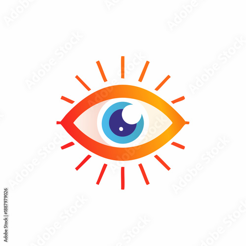 Abstract eye symbol with rays of light and a bright gradient color scheme