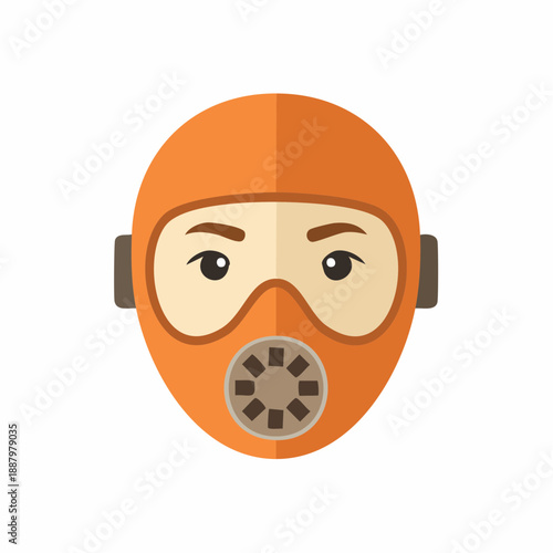 Orange hazmat suit face with goggles and respirator