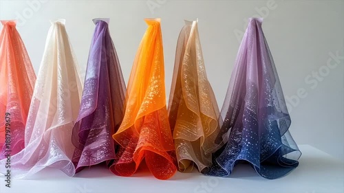 Wallpaper Mural Six draped sheer fabric panels in a spectrum of color gradients, some with shimmering accents Torontodigital.ca