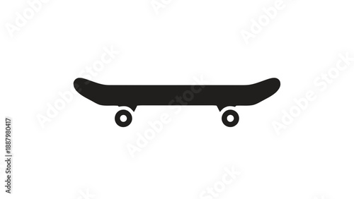 Vector illustration of a classic black skateboard icon for extreme sports on transparent background, modern graphic element