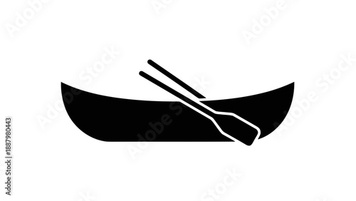 Vector illustration of a traditional canoe boat with paddles for water recreation, on transparent background