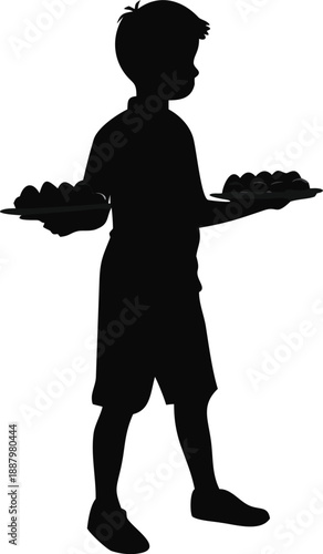 Boy Holding A Tray Of Laddu Sweets Silhouette