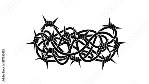 Vector illustration of a tangled, sharp barbed wire barrier symbolizing struggle or restriction, on transparent background