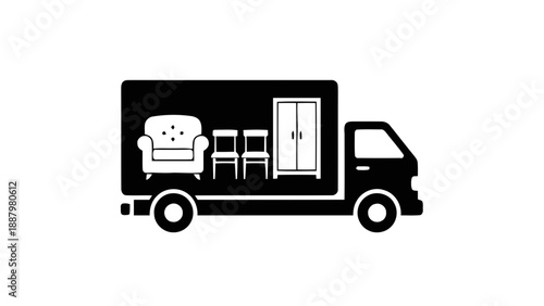 Vector illustration of a moving truck loaded with household furniture, on transparent background