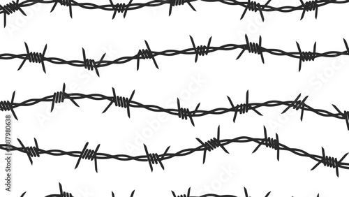 Vector illustration of a seamless barbed wire pattern for security and restriction concepts, on transparent background
