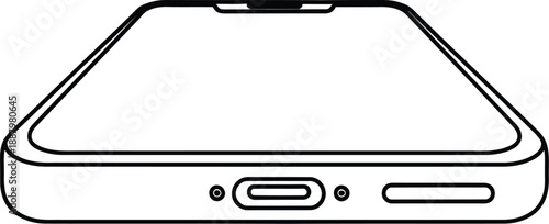 Outline drawing of a modern smartphone viewed from the bottom edge, highlighting key features