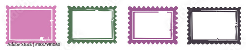 Colorful postage stamp frames creating blank badges