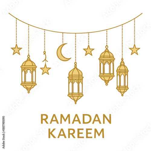 Arabic Traditional Ramadan Kareem Lantern Garland Vector Illustration