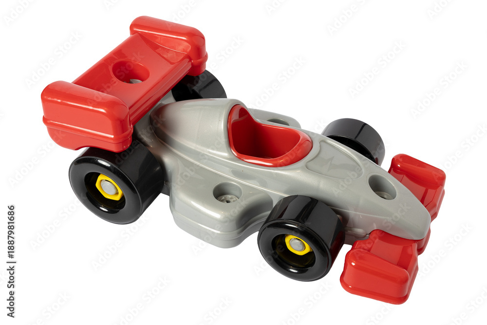 Fototapeta premium Plastic toy racing car with red and silver colors cut out