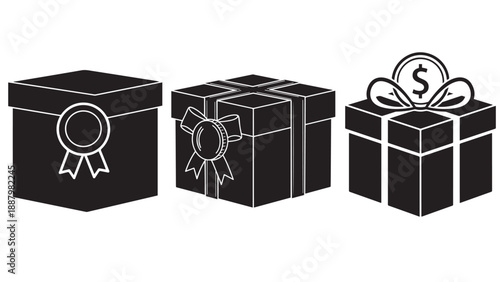 Minimal Gift Box Icon With Coin Bow Representing Customer Incentives, Rewards Programs, Promotional Bonuses And Monetary Gifts