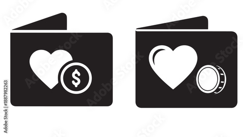 Folded Pledge Card Icon With Heart And Coin Representing Charitable Donation, Fundraising Pledges And Philanthropic Campaigns