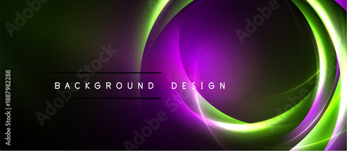 Abstract neon circles, vibrant gradients. Dark background creates luminous effect. Modern design element for digital projects.