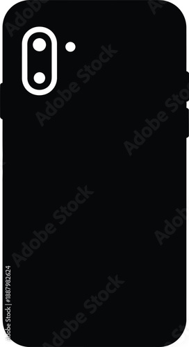 Minimalist black smartphone back view silhouette icon with dual camera cutout