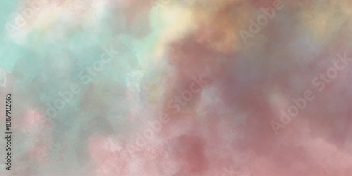 Amazing beautiful sky with clouds.Blue sky background with clouds glowing in light pink color.Abstract texture for use as a background. Watercolor painted background.Abstract Illustration wallpaper. 
